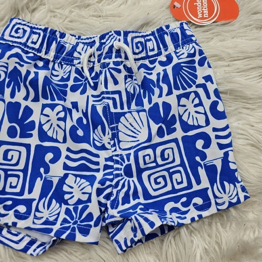 Wonder Nation Cobalt Crush Blue White Printed Baby Boy 12M Family Swimwear Line